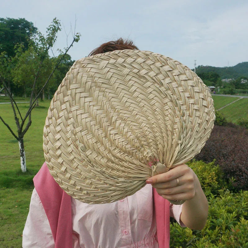 Natural Raffia Hand Fans Handmade Raffia Fans Palm Leaf Hand Fans With String Label Buri Fans For Summer Farmhouse Decor