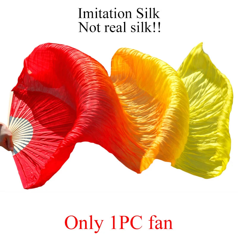 Belly Dance Fans Gradient Color Imitation Silk Fans Belly Dance Performance Props Long Fans Yellow+Orange+Red Customizable