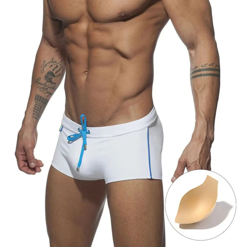 Sexy Swimsuit Printing Swimming Trunks Quick Dry Shorts Briefs Fashion Triangle Swim Trunks With Cup Low Waist Men's Swimwear
