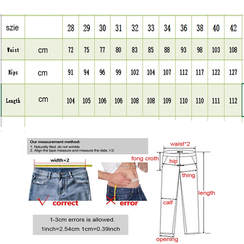 Men's Red White Black Color Fashion Jeans Slim Stretch Pencil Denim Pants Hole Casual Classic Trousers Versatile Brand Big Size