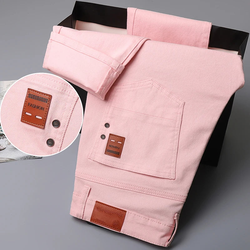 Men's Yellow Red Jeans Brand Jeans Cotton Stretch Slim Straight Casual Denim Pants Fashion Work Denim Trousers Four Season