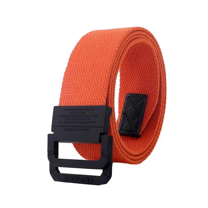 Unisex Canvas Women Rainbow Stripe Belt Metal Double Ring Buckle Jeans Student - Designer Belt for Men