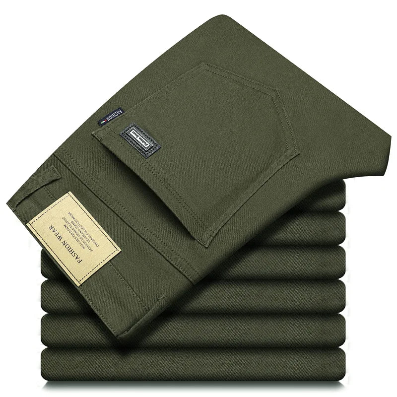 New Classic Style Autumn Men's Slim Jeans High Quality Business Casual Stretch Denim Pants Brown Black Green Male Brand Trousers