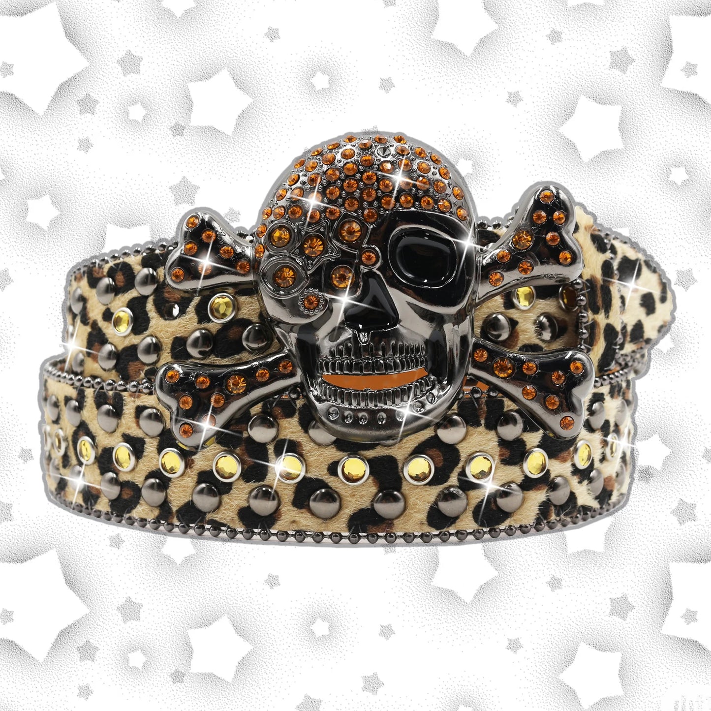 Leopard Punk Skull Rhinestone Belts Metal Globe Buckle Fashion Luxury Studded Belts for Men Ceinture PU Homme Belt For Jeans Men