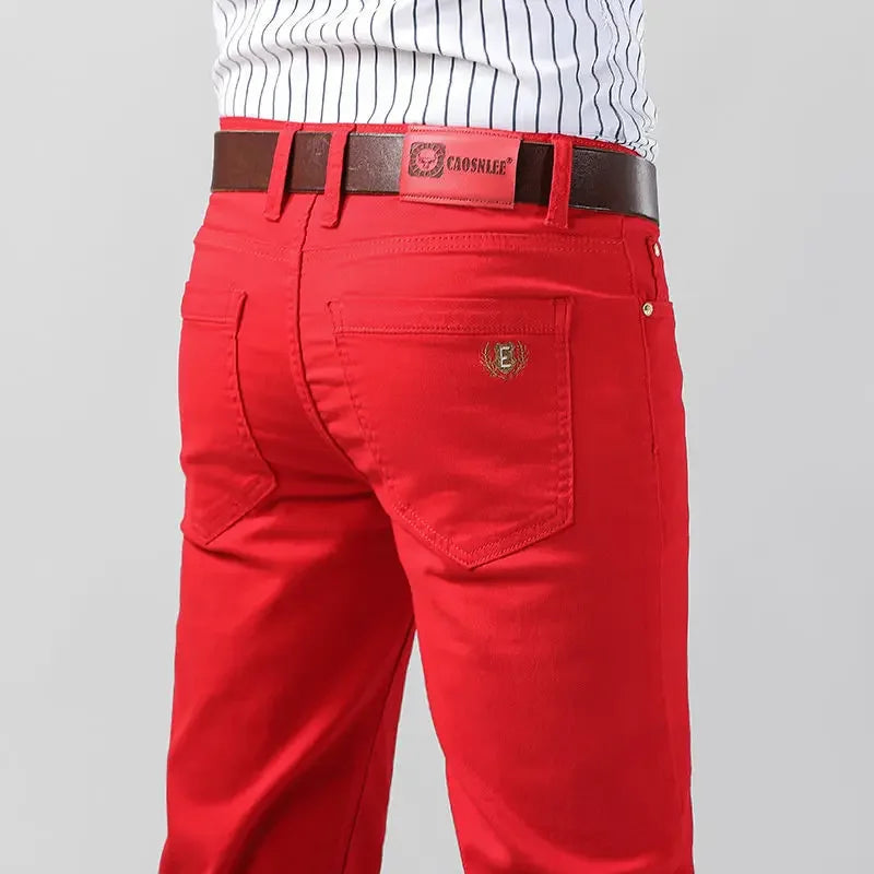 Men's Colorful Denim Stretch Comfortable Jeans New Elastic Yellow Pink Red Slim Male Clothing Simple Business Denim Trousers
