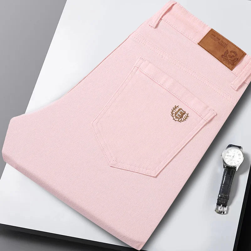 Men Classic Regular Fit Solid Color Jeans Male Business Fashion Denim Straight Leg Cotton Trousers Colorful Denim Pants