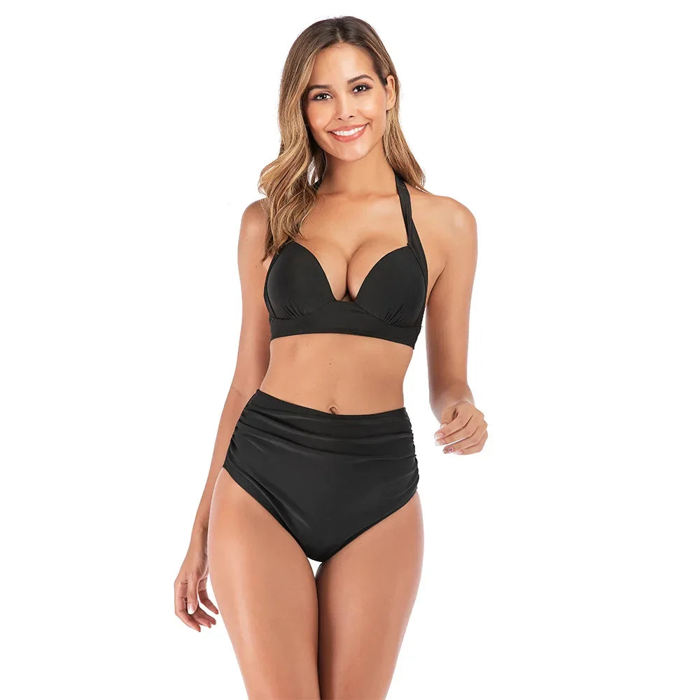 2021 New Solid Sexy Bikini Two-Piece Swimwear Women Swimming Suit Fashion Plus Size XL Sets Swimsuit Bathing Suit Female Biquini