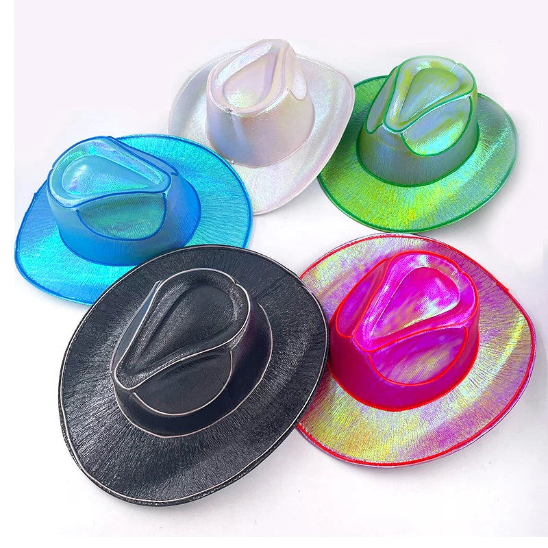 LED Western Cowboy Hat Cowgirl Hat Retro EL Wire Light Brim Jazz Top Hat Bride Cowboy Hat Cosplay Cowboy Costume For Women Men