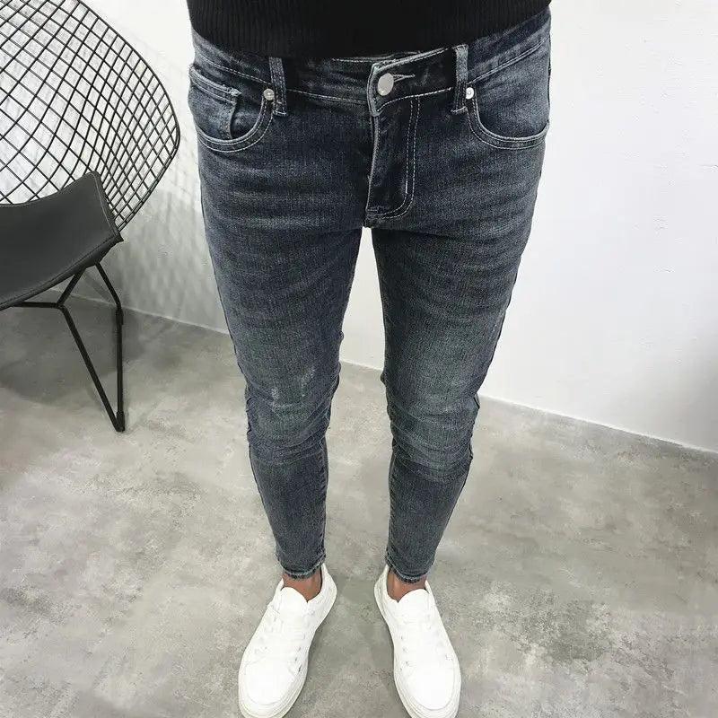Trousers Slim Fit Cropped Male Cowboy Pants Skinny Jeans for Men Black Tight Pipe Winter Y 2k Vintage Autumn Clothing Spring Y2k