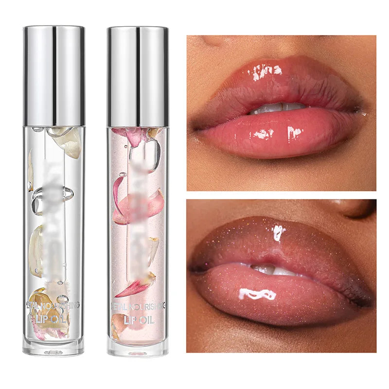 New Transparent Dried Flower Lip Oil Mirror Water Gloss Lip Gloss Ong-lasting Moisturizing And Pearl Lip Gloss Lip Care Balm