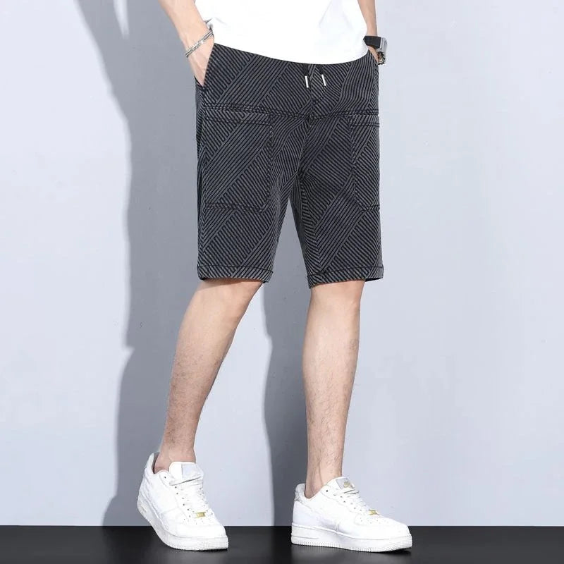 Male Denim Shorts Loose Gray Graphic Men's Short Jeans Pants Baggy Wide Buttons With Vintage Original Jorts Sale Luxury Xl