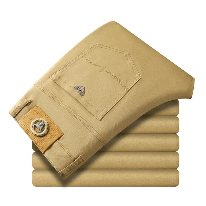 Orange Khaki Jeans for Men Spring and Summer Versatile Simple Classic Washed Stretch Slim Fit Ankle Tight Green Trousers