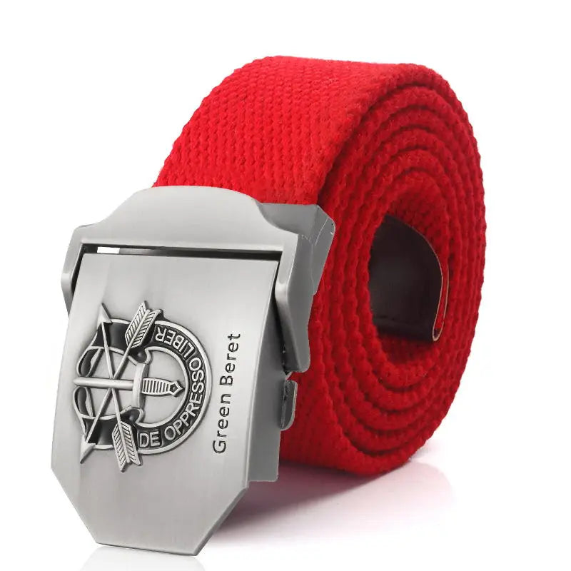 Men Canvas Belt Green Beret Metal Buckle Tactical Belts for Men Jeans Waistband Army Outdoor Soldier Special forces Strap Male