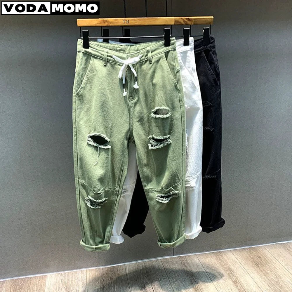 2023 Streetwear Fashion Black Ripped Skinny Jeans Men Slim Hip Hop Denim Trousers New Spring Casual Jeans for Men Jogging
