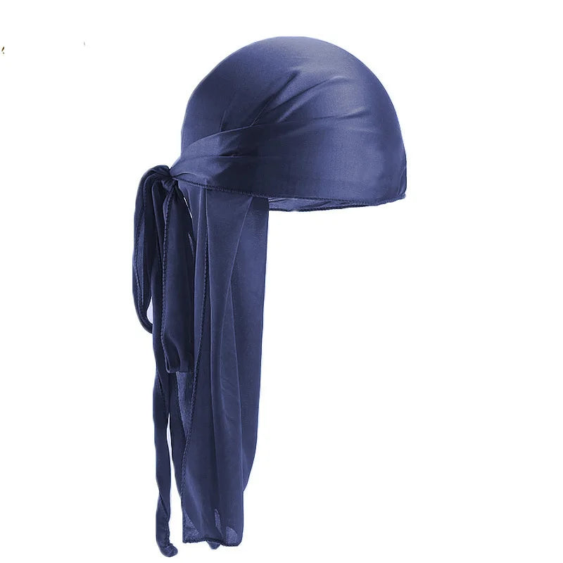 New Men's Long Silky Satin Breathable Turban Hat Wigs Doo Durag Biker Headwrap Chemo Cap Pirate Hat Men Hair Accessories