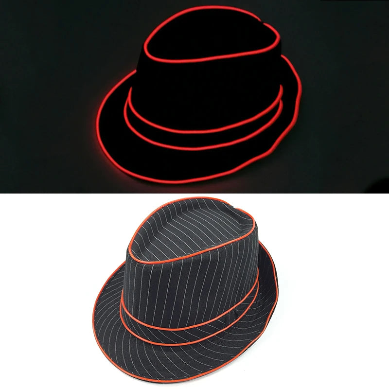 Halloween Christmas EL Wire Light Up Sequin Jazz Hat Adult Neon LED Luminous Festival Party Dress Up Cap For Men and Women