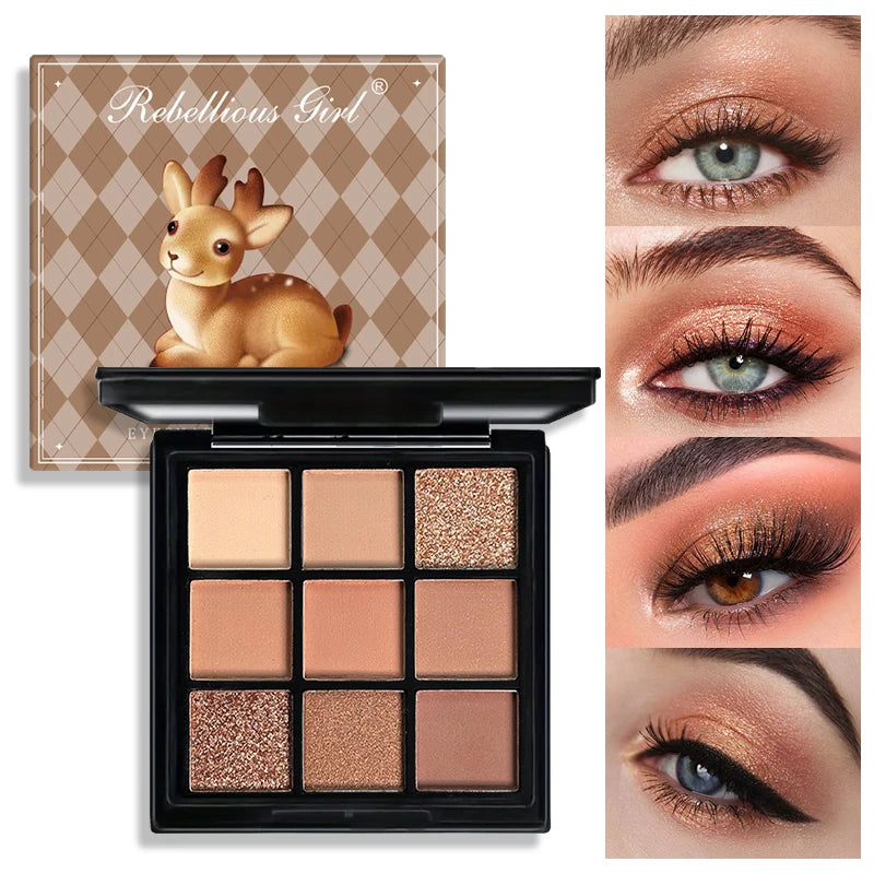 9-Grid Eye Shadow Palette Make-up for Women Glitter Pearlescent Matte Eyeshadow Cosmetics Shimmer Long Lasting Makeup Products