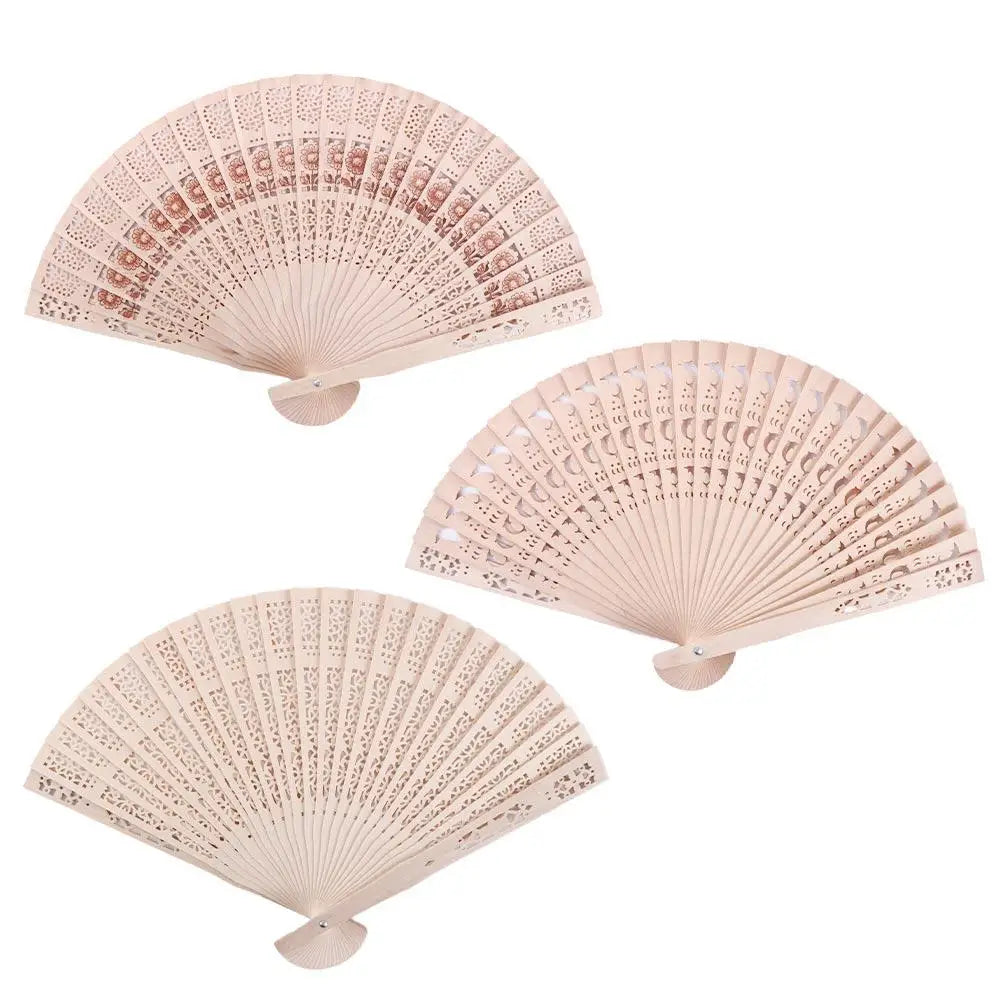 Printing Decorative Sandalwood Fan Punched Wood Fan Hand Held Flower Fans Photo Prop Tool Folding Fans Hollow Dance Hand Fans