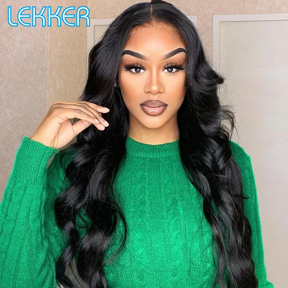 Lekker Wavy 13x1 T Part Lace Front 100% Human Hair Wigs For Women Brazilian Remy Hair Body Wave Middle Part Lace 28" Long Wigs
