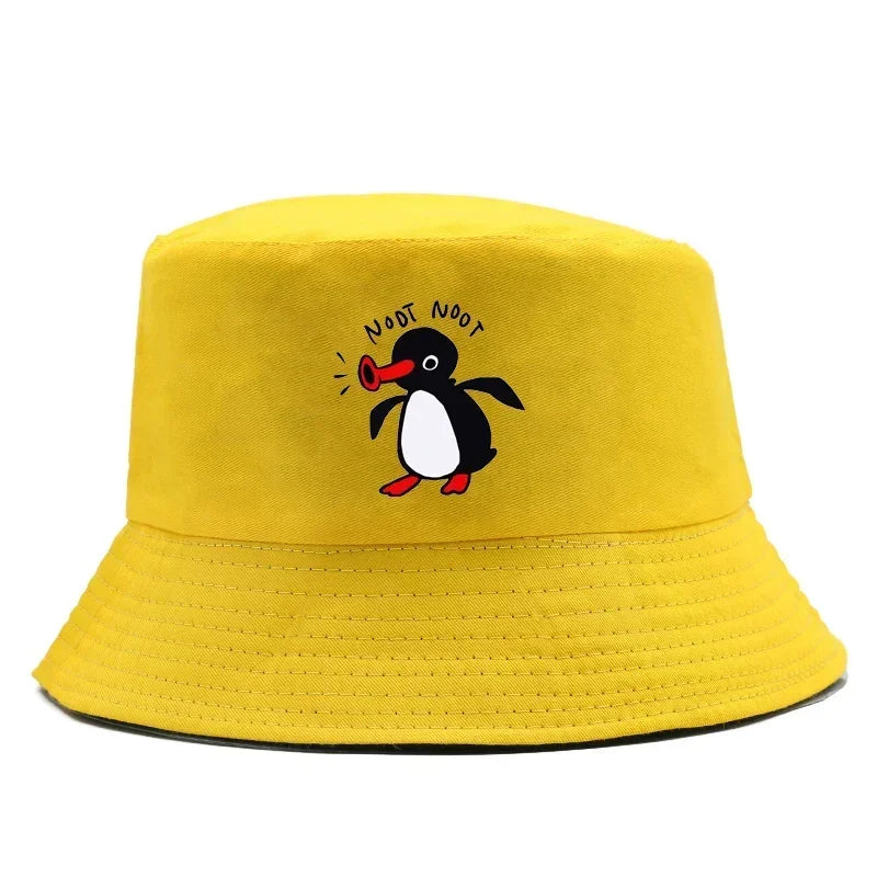Summer Penguin Bucket Hat Reversible Bob Men Women Cotton Travel Beach Fisherman Hat Outdoor Sports Pull Up Bob Panama Sun Hat