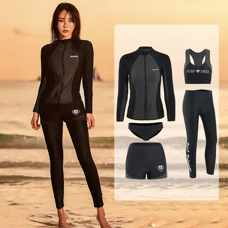 Men Rash Guard Diving Suits Surfing Swimwear Long Sleeve Suit Swim Shirt+Trunks+Shorts UV Swimming RashGuard Prevent Jellyfish