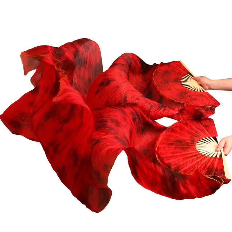 Real Silk Belly Dance 1PC/1pair Veil Fans High Quality Bamboo Handmade Dyed Tie Dye Belly Danc Performance Natural Silk Fans