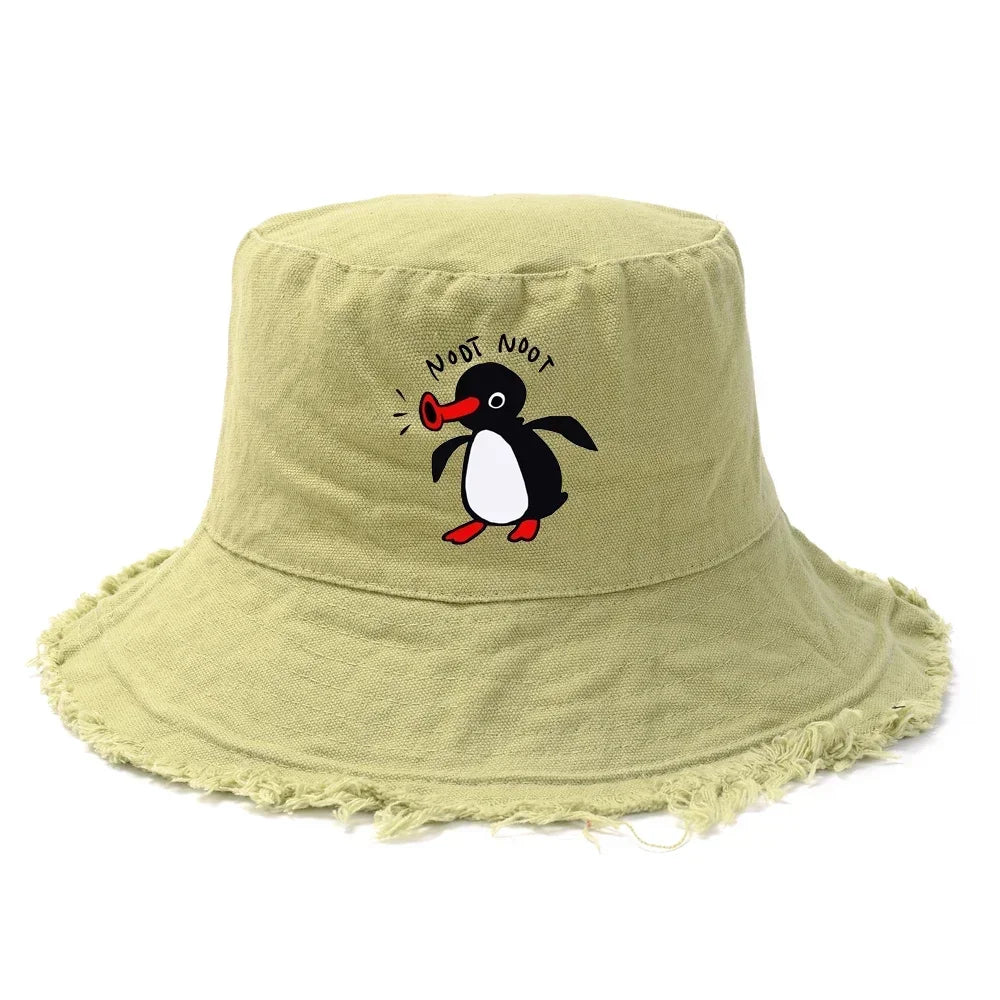 Summer Penguin Bucket Hat Reversible Bob Men Women Cotton Travel Beach Fisherman Hat Outdoor Sports Pull Up Bob Panama Sun Hat