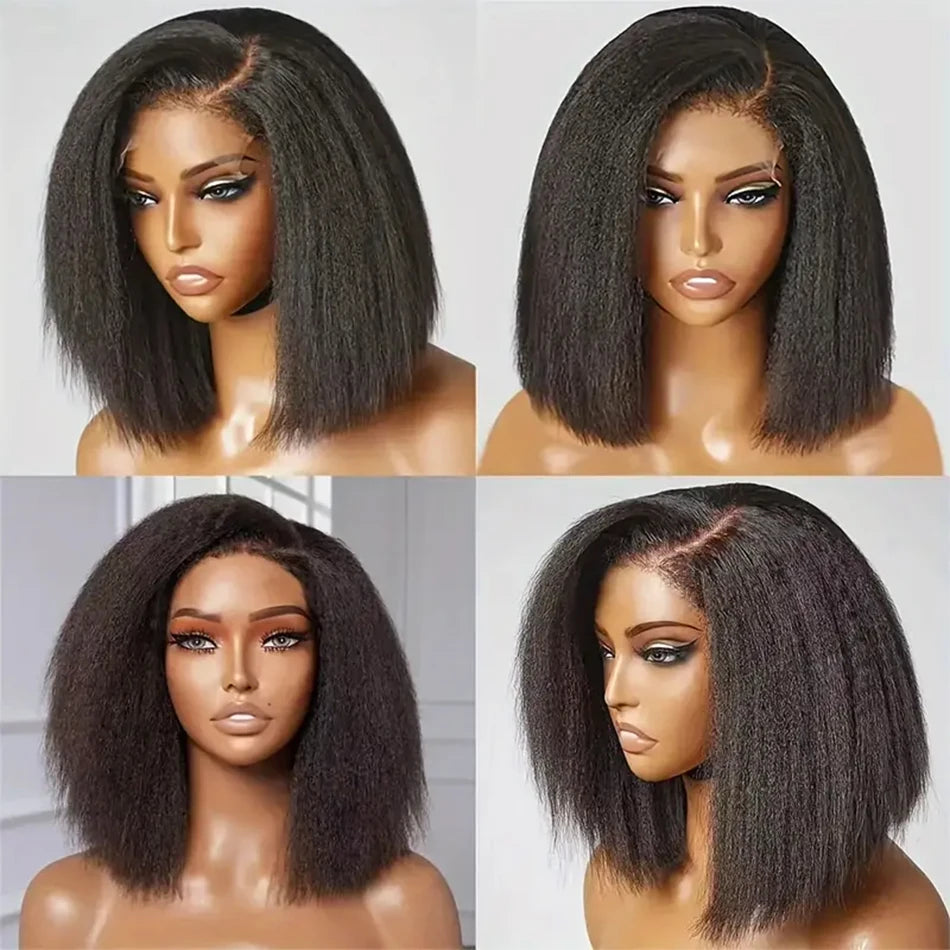12A Kinky Straight Bob Wig Lace Front Human Hair Wigs For Women Transparent Full Lace Frontal Wig Glueless Wig Yaki Human Hair