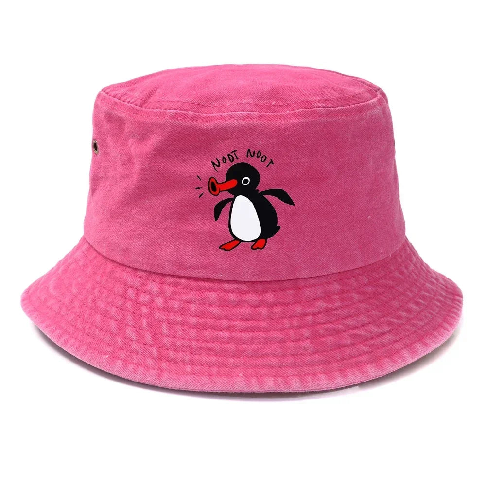 Summer Penguin Bucket Hat Reversible Bob Men Women Cotton Travel Beach Fisherman Hat Outdoor Sports Pull Up Bob Panama Sun Hat