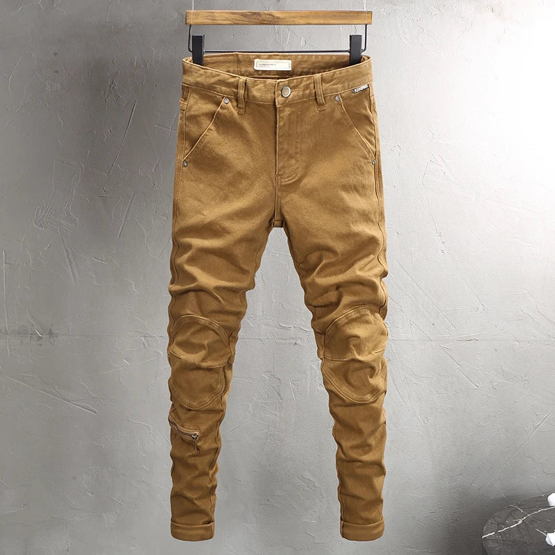 Fashion Designer Men Jeans Army Green Stretch Elastic Slim Fit Casual Jeans Men High Quality Korean Style Vintage Denim Pants