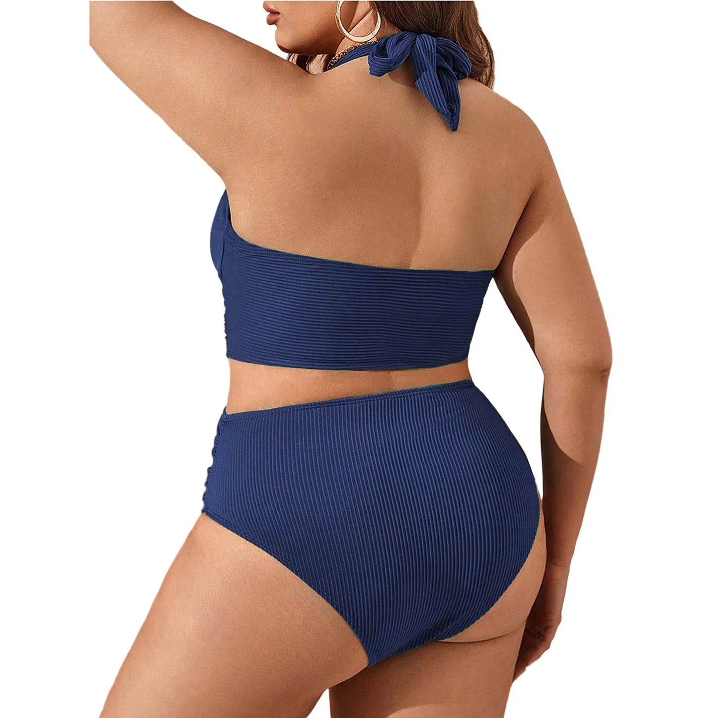 Women Two-Piece Plus Size Swimwear Halter Cutout Tops with Briefs Bikini Swimsuit Pool Beach Bathing Suit Surfing Rash Guard