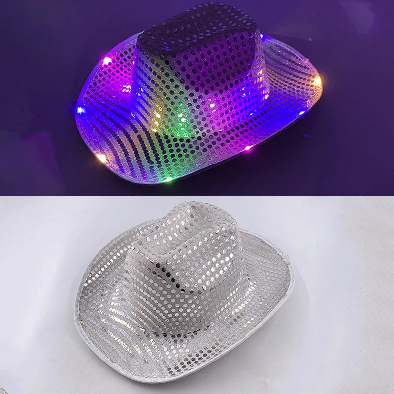 Halloween Christmas EL Wire Light Up Sequin Jazz Hat Adult Neon LED Luminous Festival Party Dress Up Cap For Men and Women
