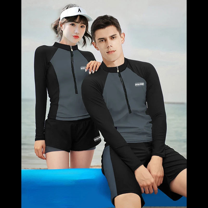 Couple Snorkeling Suit, Sunscreen Quick-Drying Surfing Suit for Men and Women, Long Sleeve Swimsuit, Lovers Jellyfish Suit Set