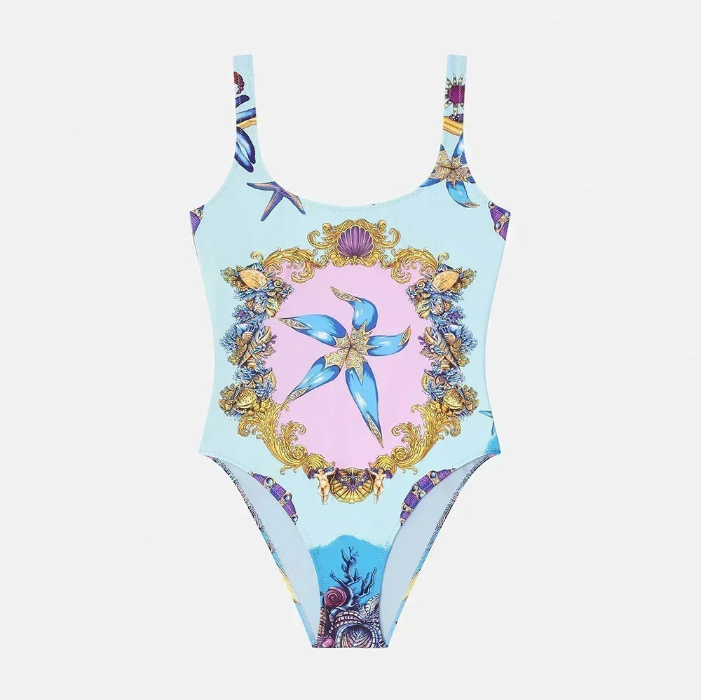 Luxury Design Women's One-piece Swimsuits Crocodile Retro Flower Pattern Sexy Camisole Swimwear Fashion Brand Women's Beachwear