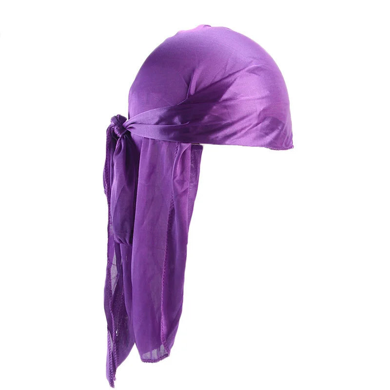 New Men's Long Silky Satin Breathable Turban Hat Wigs Doo Durag Biker Headwrap Chemo Cap Pirate Hat Men Hair Accessories