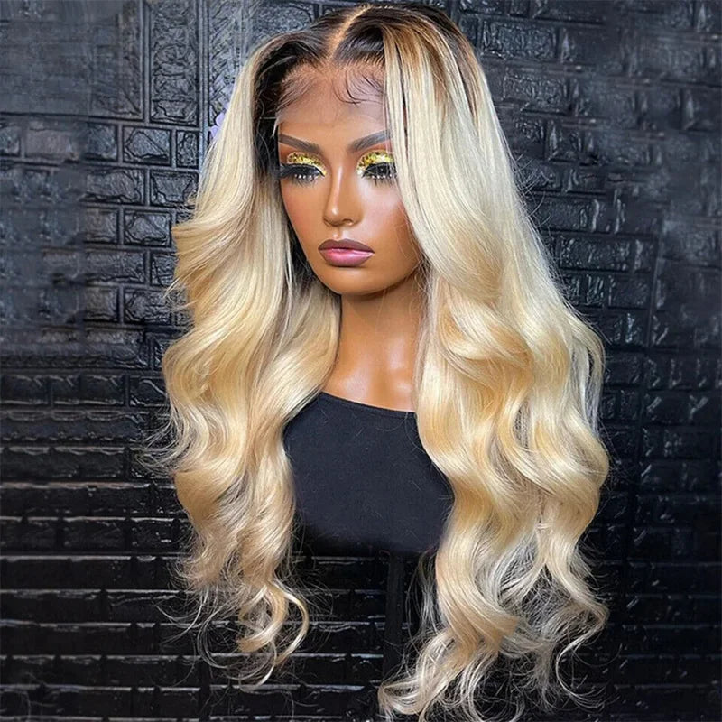 Ombre Blonde Human Hair Lace Front Wig Body Wave Lace Front Wig 13x4 Brazilian Virgin Human Hair Wigs For Women 180 Density