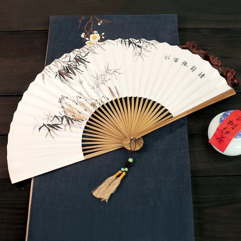 Chinese Retro Folding Hand Fan Bamboo Hand Painted Drama Folding Fan Double Side Vintage Hand Paper Fans Portable Folding Fans