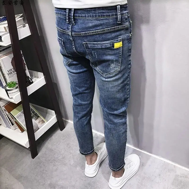 Trousers Slim Fit Cropped Male Cowboy Pants Skinny Jeans for Men Black Tight Pipe Winter Y 2k Vintage Autumn Clothing Spring Y2k