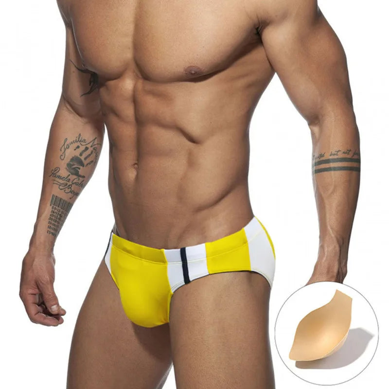 Sexy Swimsuit Printing Swimming Trunks Quick Dry Shorts Briefs Fashion Triangle Swim Trunks With Cup Low Waist Men's Swimwear