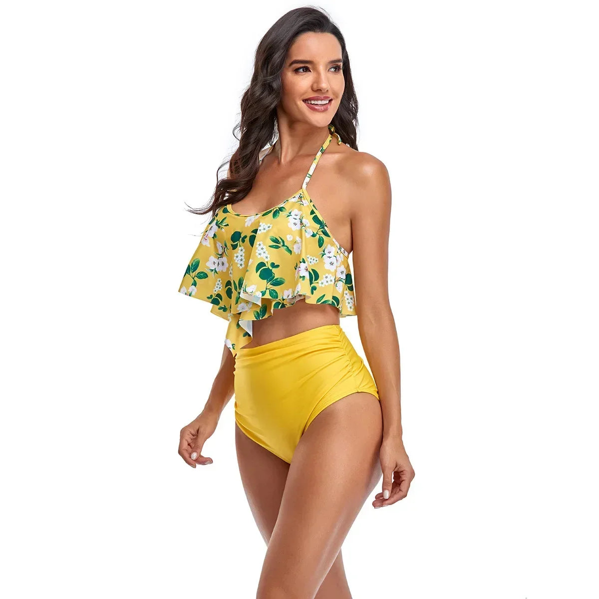 2023 New Sexy High Waist Bikini Swimwear Women Ruffle Swimsuit Vintage Retro Bikini Set Plus Size Bathing Suits Summer Beachwear