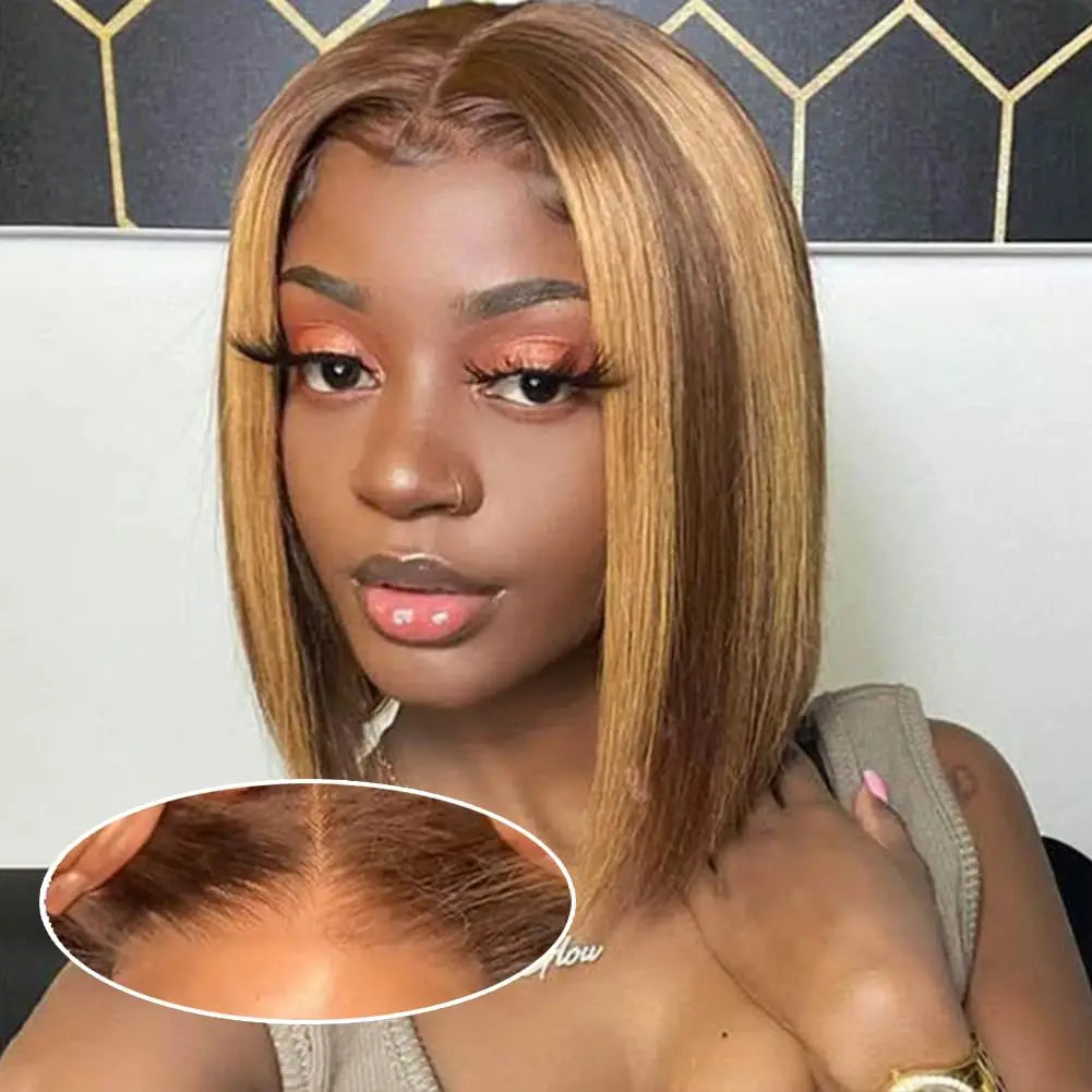 Glueless Highlight Bob Human Hair Wig 13x6 Highlight Straight Bob Lace Front Wig Human Hair Wear&Go Highlight Bob Human Hair Wig