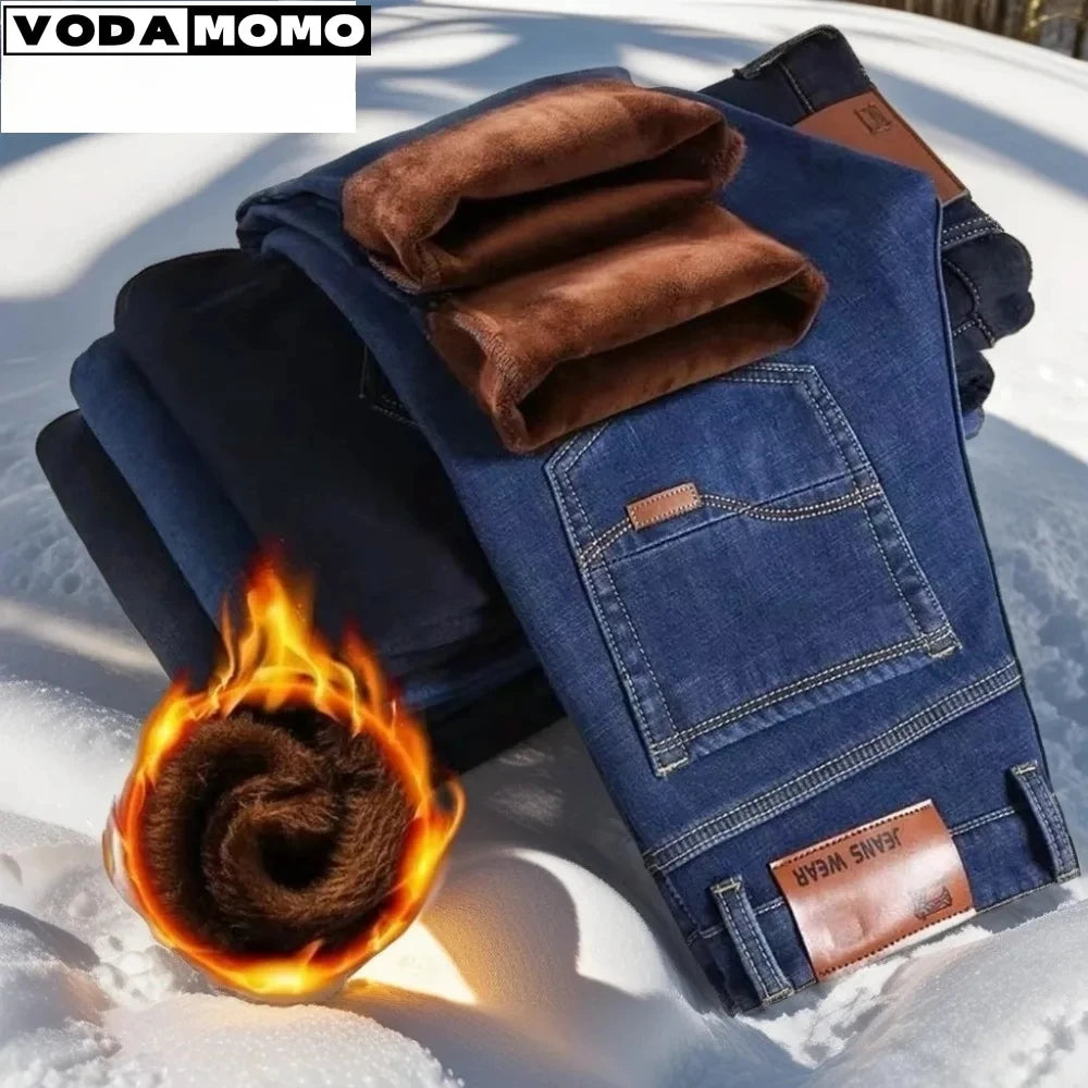 Winter Men's Pants Jeans Flannel Stretch High Quality Jean Trousers Men Casual Pants Men Streetwear Men Clothing baggy jeans