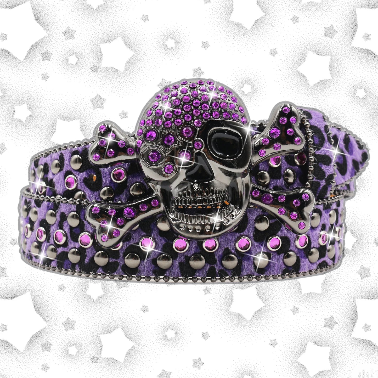 Leopard Punk Skull Rhinestone Belts Metal Globe Buckle Fashion Luxury Studded Belts for Men Ceinture PU Homme Belt For Jeans Men