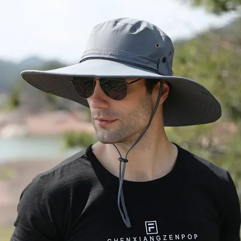 Summer Men Bucket Hat Outdoor UV Protection Wide Brim Panama Safari Hunting Hiking Hat Mesh Fisherman Hat Beach Sunscreen Cap