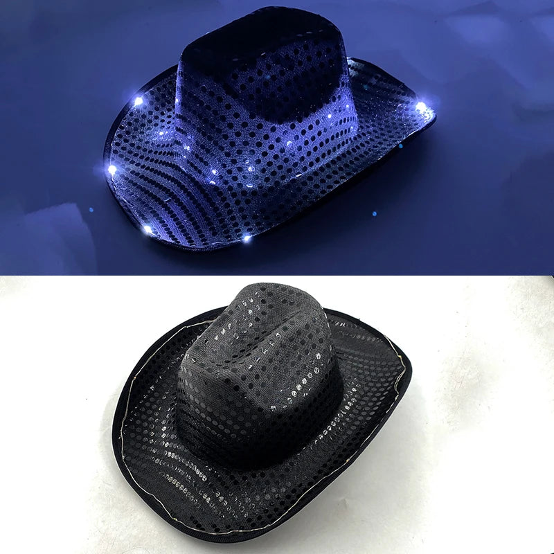 Halloween Christmas EL Wire Light Up Sequin Jazz Hat Adult Neon LED Luminous Festival Party Dress Up Cap For Men and Women