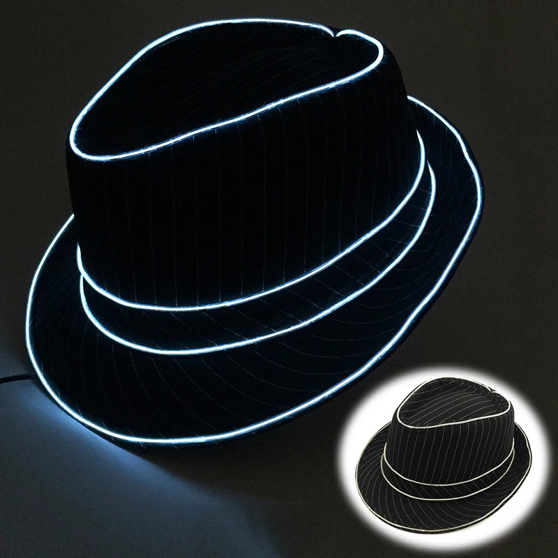 LED Western Cowboy Hat Cowgirl Hat Retro EL Wire Light Brim Jazz Top Hat Bride Cowboy Hat Cosplay Cowboy Costume For Women Men