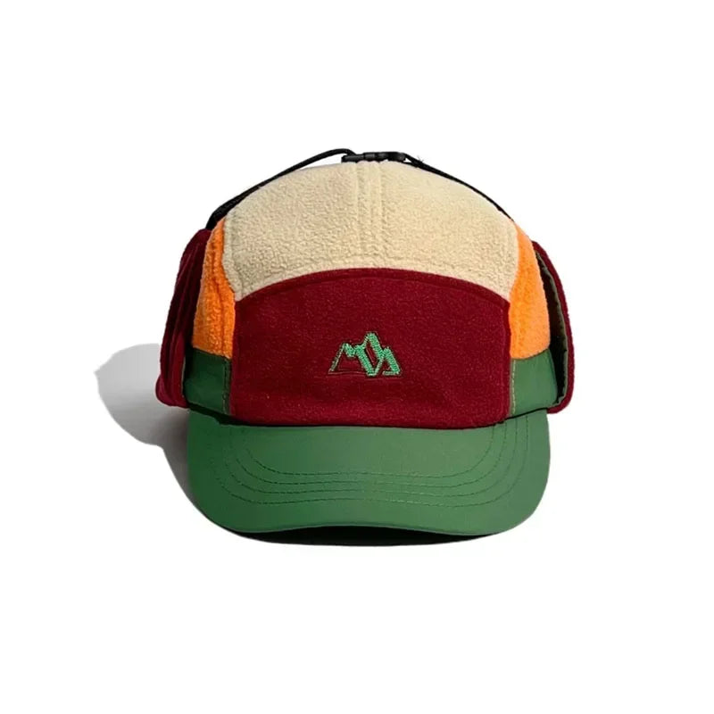 2023New Short Brim Color Matching Ear Protection Autumn Winter Men's Women's Baseball Cap Warm Outdoor Velvet Aviator Bucket Hat