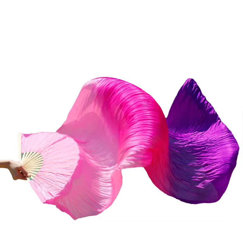 New Belly Dance Imitation Silk Veil Fans Bamboo Ribs Handmade Dyed Gradient Color Dancer Performance Props Fan 1pc/1pair Fans