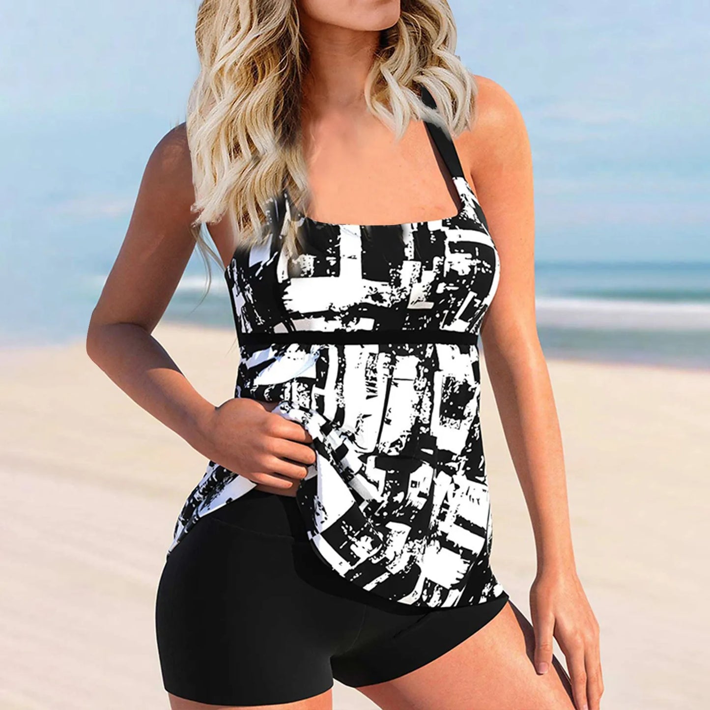 Women's Sexy Slim Fit Printed Sling Split Bikini Plus Size Swimsuit (Two Piece) Strape Tankini Set Printed Beach Swimsuit Women