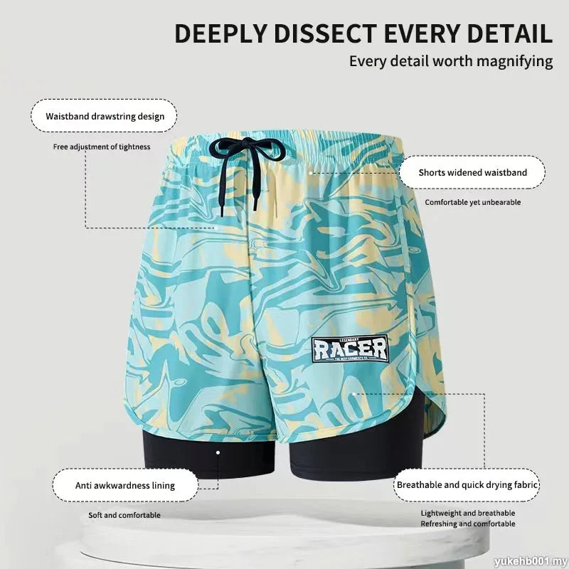 Swimming Trunks Adult Double Layer Quick Drying Breathable Swimming Trunks Student Large Swim Trunks Men Swims Shorts